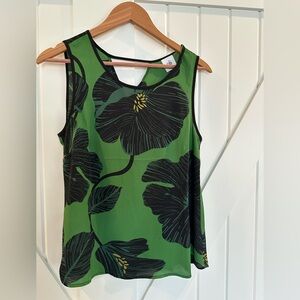 CAbi Green and Black Abstract Floral Tank